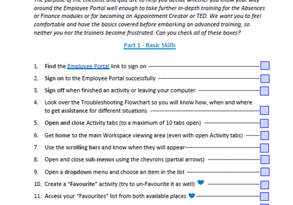 Checklist for Basic Skills