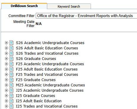 Document Portal - Enrolment Reports list