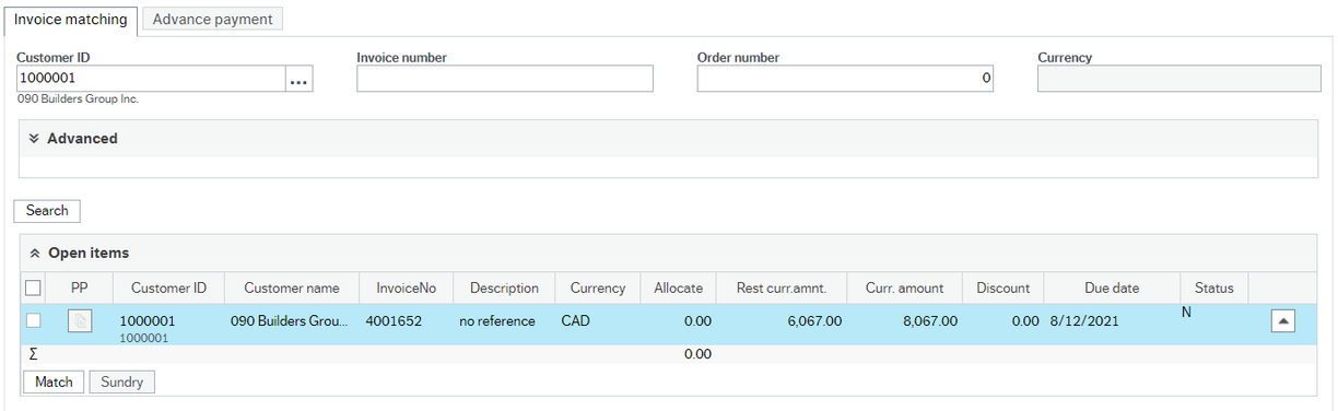 Screen shot of Payment information screen in FIS with a row of data highlighted in blue because it was selected and showing the "Rest curr amnt." as 6,067.