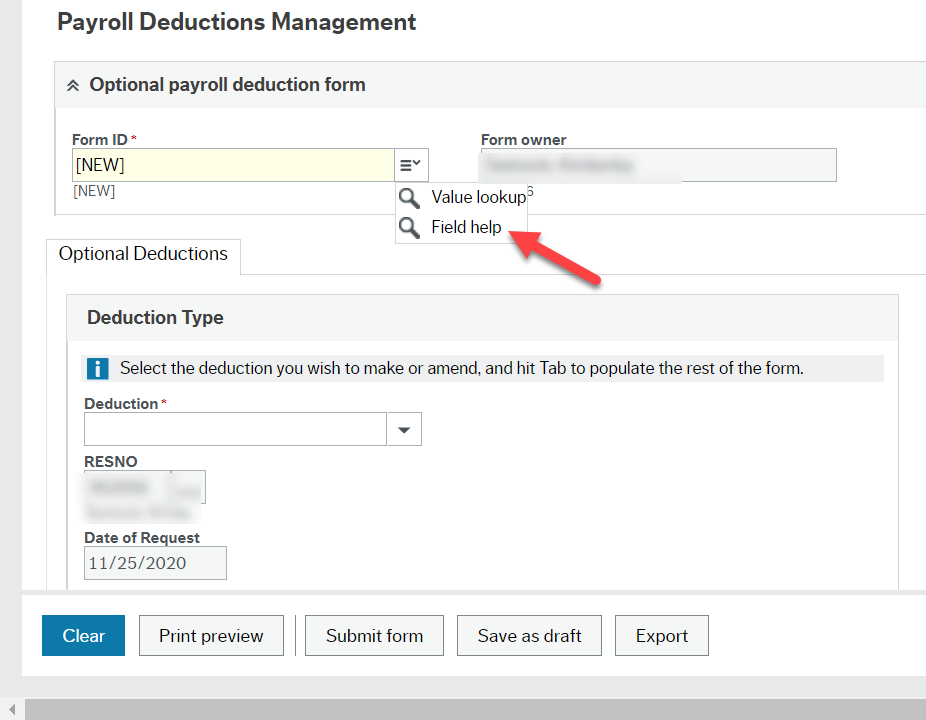 Payroll deduction field help
