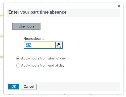 Screenshot of partial absence window