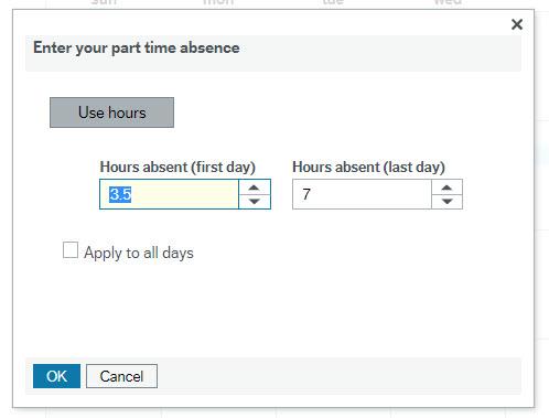 Screenshot of part-time absence screen - partial day
