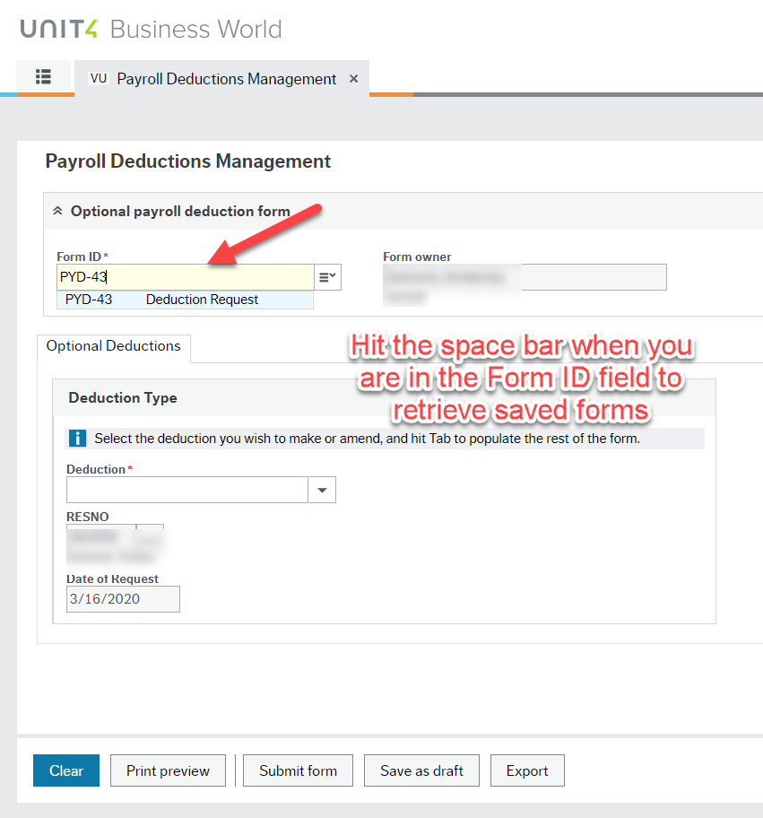 Saved form retrieval