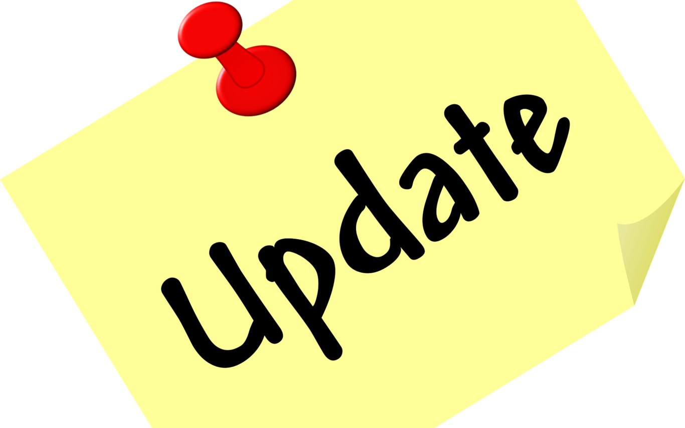 The word "Update" on a cartoon note with a red pin at the top.